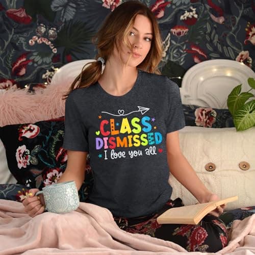 Last Day of School Shirt: Teacher T-Shirt Women Class Dismissed Shirts Teacher Life Tee School Graduation Casual Top view 2
