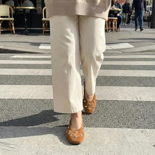 RBTHOLP Studded Flats for Women Suqare Toe Slip on Suede Ballet Flats Comfortable Walking Studs Ballet Shoes view 2