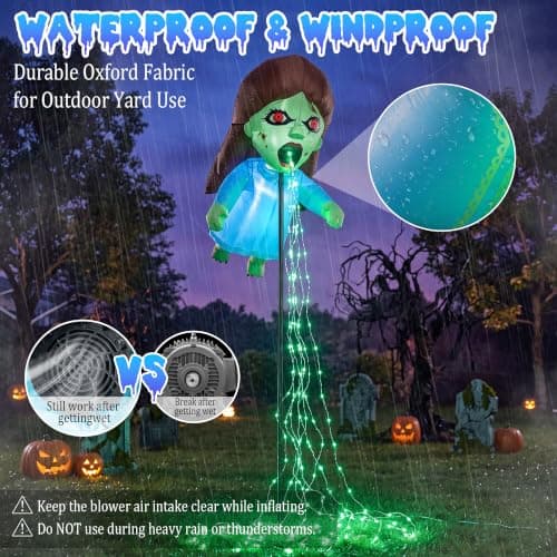 Giant Blue 12.8 FT Halloween Inflatables Floating Ghost Doll Yard Decor | Built-in Flowing Green LED String Lights, Blow Up Zombie Girl for Yard Lawn Garden Holiday Halloween Party Supplies view 4