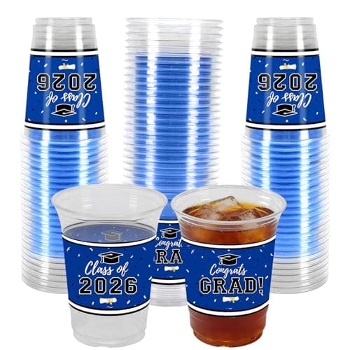 50Pcs 16oz Graduation Cups 2026 Blue Disposable Plastic Cups Graduation Party Supplies Class of 2026 Decorations Graduation Party Decorations Festivities Grad Tableware Congrats Grad Party Supplies — image 1