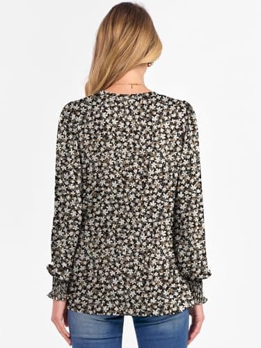 Prinbara Long Sleeve Shirts for Women 2025 Fall Tops Floral Print Pleated Dressy Casual Blouses view 6