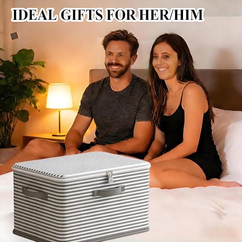 JCL Discreet Lockable Adult Toy Box Storage Organizer with Zipper Lid, 15x10x10 Inch Large Capacity Travel Case, Secure Lock Privacy Bag for Women & Men Clothes Container(Gray Stripes) view 4