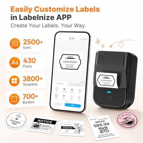 PM240 Label Maker Machine, Black, 3 Rolls with 40x30mm White Labels view 2