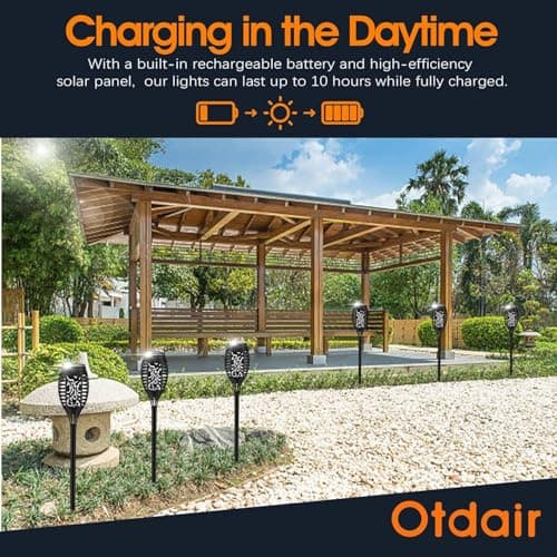 Otdair Solar Lights Outdoor Waterproof, 12LED Tiki Torches for Outside with Flickering Flame, Solar Torch Light for Garden, Patio, Yard, Pathway, 6 Pack view 3