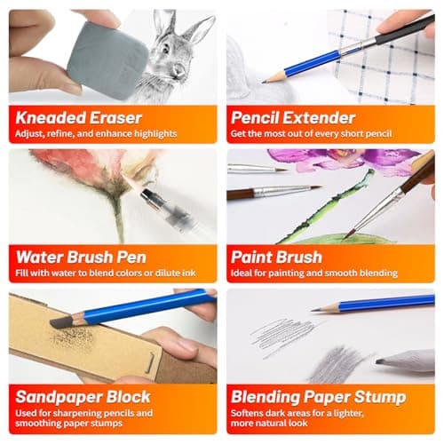 141 PCS Art Supplies Sketching Kit Pro Max, Drawing Pencils with Sketchbook, Coloring Book, Colored Graphite Charcoal Watercolor & Metallic Pencils, Drawing Supplies Gifts for Artists Adults Kids view 6