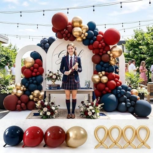 Double Stuffed Red and Blue Balloons, 94Pcs Dark Blue Burgundy Ruby Red Gold Latex Balloon Garland Arch Kit for Graduation,4th of July,Patriotic,Veterans Day,Class of 2026, Birthday Party view 4