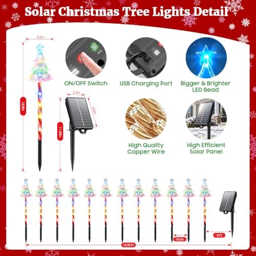 Solar Christmas Pathway Lights Outdoor 12-Pack, Tree & Candy Cane Lights view 4