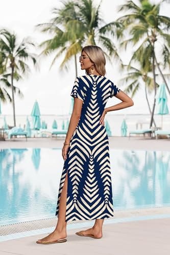 OFEEFAN Summer Dresses for Women 2026 Maxi Dress Short Sleeve Sundresses with Pockets Beach Vacation Spring Outfits view 5