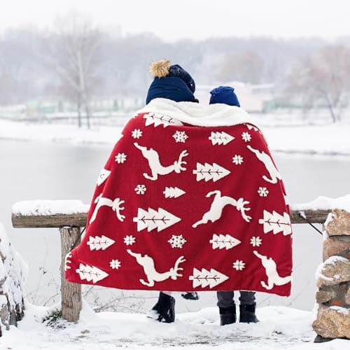 Bedsure Christmas Throw Blanket for Couch - Christmas Decorations Gifts for Women, Warm Sherpa Deer Throw Blanket, Red 50"x60" view 6