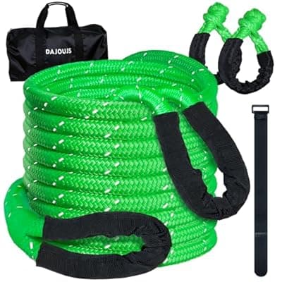 DAJOUJS Kinetic Recovery Tow Rope 7/8" x 30ft Tow Strap 48500lbs Snatch Strap with 2Pcs Soft Shackles 56000lbs Break Strength Heavy Duty Kinetic Towing Rope for Truck ATV UTV Offroad Recovery Rope Kit