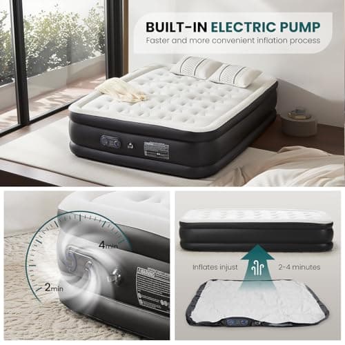DUMOS Twin Air Mattress - 16" Inflatable Blow Up Airbed with Built-in High Capacity Pump, Double Height, Non-Slip Bottom Design, Weight Capacity 660 lbs Air Bed for Home or Camping view 2