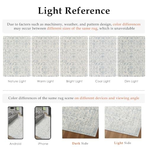 HUGEAR Retro Blue 8x10 Area Rugs for Living Room Vintage Washable Rug | Bedroom, Dining Room, Office, Farmhouse, Indoor Carpet, Non-Shedding, Non-Slip, Distressed, Durable Soft, Low Pile view 5