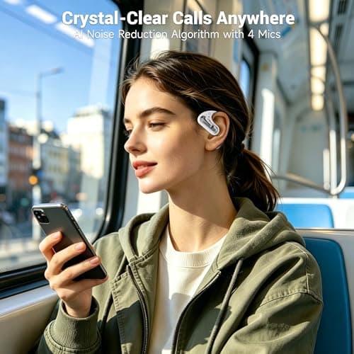 Open Ear Headphones, Bluetooth 5.4 Wireless Earbuds with Ear Hooks, 60H Playtime, AI Clear Call, LED Display Charging Case, IPX7 Waterproof Sports Earphones for Running Workouts Commute, White view 6