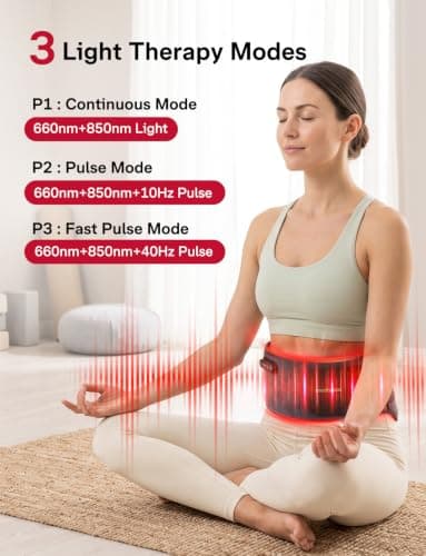 Medisana 3 in1 Cordless Red Light Therapy Belt with Heating &Vibration | 3 Modes, 660nm/850nm Near Infrared Red Light for Back, Waist, Hips,Legs view 5