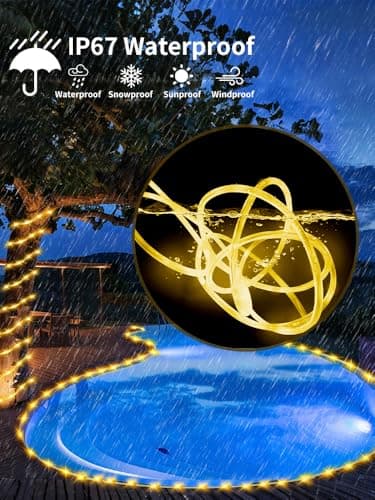 Larger Tube Solar Rope Lights 200LEDs Waterproof,Rechargeable Battery,Dual Charging,39FT Outdoor String Light,Remote-Control,for Pathway Patio Garden Palm Tree Christmas (Brighter - Warm White) view 5