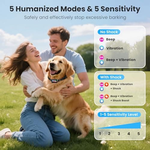 Upgraded Bark Collar for Dogs 10-120lbs, NATGOVOD Smart Anti Barking Collar with 5 Modes & Adjustable Sensitivity & Bark Counter, Waterproof Automatic Bark Collar for Small Medium Large Dogs view 3