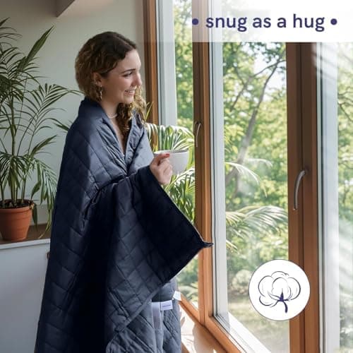 YnM Exclusive Weighted Blanket, Soothing Cotton, Smallest Compartments with Glass Beads, Bed Blanket for One Person of 110lbs, Ideal for Twin/Full Bed (48x72 Inches, 12 Pounds, Navy) view 4