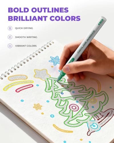 JusArt Outline Sparkle Markers, 12 Metallic Shimmer Pens for Adult Coloring, Cool Fun Drawing Supplies for valentines day, Easter, Christmas, Halloween view 2