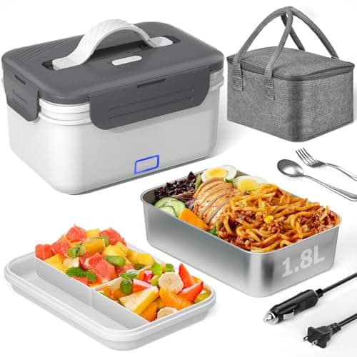 Akhia Electric Lunch Box for Adults,100W/1.8L Heated Lunch Box for Men Work/Car/Truck,Portable Food Warmer Lunch Box Upgraded with Fork Spoon Insulated Carry Bag,12V/24V/110V Valentine's Gift for Men — image 1