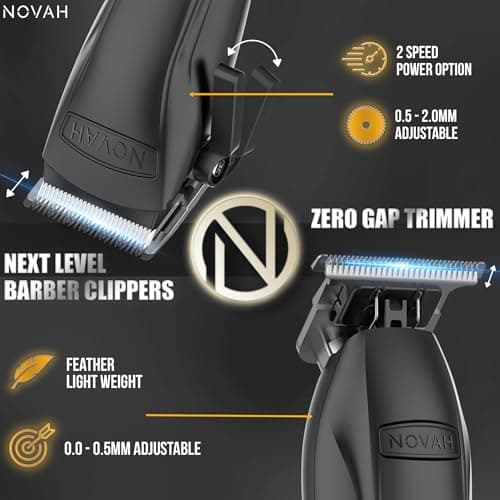 Novah® Professional Hair Clippers for Men, Professional Barber Clippers and Trimmer Set, Mens Cordless Hair Clipper for Barbers Haircut Kit Fade view 2