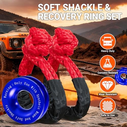 DAJOUJS Synthetic Soft Shackle Rope 1/2 x 22 Inch Red Recovery Tow Shackles with Blue Recovery Ring 56,000lbs Breaking Strength Offroad Soft Shackle Recovery Kit for Off-Road Winch and Vehicle Towing view 5