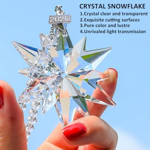 2025 Annual Christmas Ornaments Crystal Snowflake Star, Sparkly Crystal Ornaments for Christmas Tree, Beautiful Christmas Ornaments for Women Girls view 4