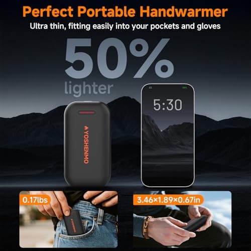 Hand Warmers Rechargeable, Electric Hand Warmer Reusable, Slim Pocket Heater Handwarmers,Gifts for Men, Women Christmas Outdoor/Indoor/Golf/Camping/Hunting Essentials(2 Packs) view 3
