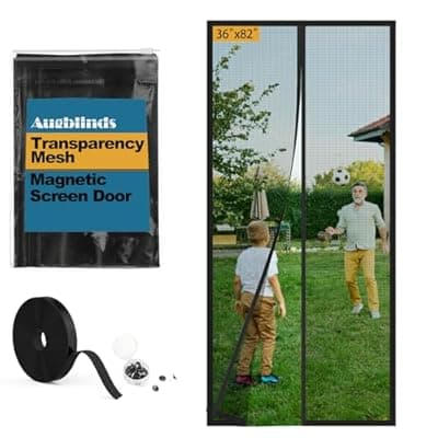 Augblinds Magnetic Screen Door Fits Door Size 36 x 82, Screen mesh Size 38 x 83, Clear Screen Door Mesh with Powerful Magnets & Windproof Hasp for Front Back Patio Doors, Keep Bugs Out