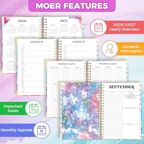 Planner 2026-2027, 18 Month Weekly and Monthly Planner, Jan. 2026 - Jun. 2027, 9" x 11.6" Hardcover Calendar Planner with Page Tabs, Separator Page, Inner Pocket, Bookmark, Stickers, Sticky Note Set view 7