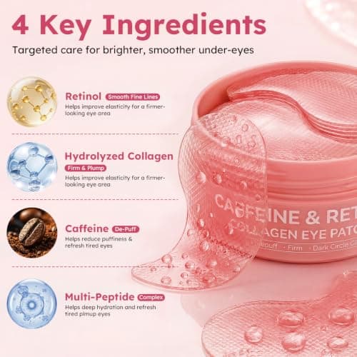 Retinol Caffeine Eye Patches, with Hydrolyzed Collagen, Peptides, 60 Pcs view 4