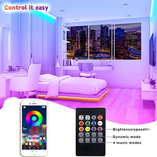 APSPOW LED Strip Lights 100ft, Bluetooth and APP Control, Multicolor RGB Light Strips, Music Sync Color Changing for Bedroom Indoor view 6