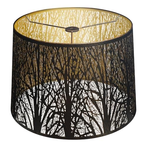 ALUCSET Extra Large Lampshade 14'' Top 16'' Bottom 11'' High Etched Metal Forest Design Metal Lamp Shade For Floor Lamps in Living Room, Bedroom, Decor, Spider Fitter, Antique Bronze and Gold Plated — image 1