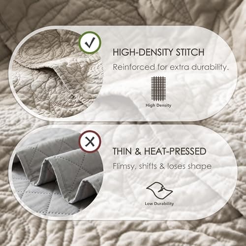 WDCOZY Beige 100% Cotton Quilt Twin Size Bedding Sets with 1 Pillow Shams, Floral Rosette Lightweight Bedspread Soft Farmhouse Patterned Coverlet Quilted Comforter Bed Cover for All Season, 2 Pieces view 2