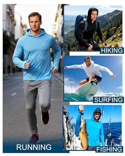 isnowood Sun Shirt UPF 50+ Men's Fishing Shirt Long Sleeve UV Protection Hoodie Rash Guard for Swimming Running Hiking Light view 6