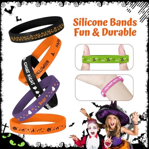 Mersper 30Pcs Magic Witch Rubber Bracelets for Wicked Party Favors, Horror Silicone Bracelets Ghost Spider Spooky Theme Costume Party Accessories for Goodie Bag Fillers (10 Designs) view 4