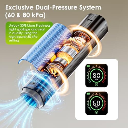 Elxis Vacuum Sealer, Portable handheld Vacuum Sealer + 30 Reusable Vacuum Bags, Portable Food Sealer, With LED pressure display, 2-Speed Pressure Control (60/80 Kpa) view 2