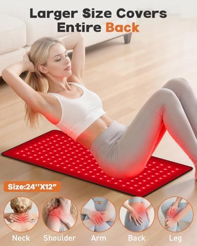 Ziptly Red Light Therapy for Body, Large 24" x 12" Infrared Light Therapy Mat with Timer, 660nm 850nm Red Light Pad with 3 Modes & 5 Brightness Levels, Wearable, Ideal Gift for Women&Men(24"x12") view 3