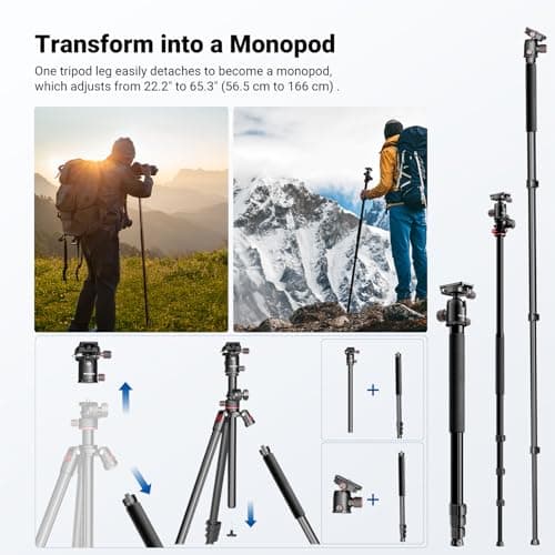 NEEWER 90 Inch Tall Overhead Horizontal Camera Tripod Monopod with Ball Head & Flexible Center Column, Metal DSLR Video Travel Stand, Arca Type QR Plate & Inverted Legs, Max Load 10 kg / 22 lbs, TP63 view 5