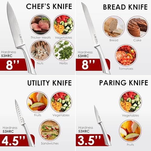 Cuisine::pro Damashiro Knife Block (Kumi, 7-Piece Chef Knife Set) - Japanese Steel Knife - Magnetic Knife Block- Damascus-Inspired Blade Kitchen Knives view 4