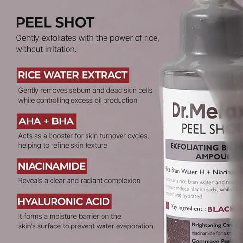 Dr.Melaxin Peel Shot Glow Black Rice Peeling Ampoule – AHA BHA Daily Chemical Exfoliant with Rice Water & Niacinamide, Glass Skin Texture for Dead Skin & Dull Complexion, Korean Skincare 2.7 fl.oz view 4