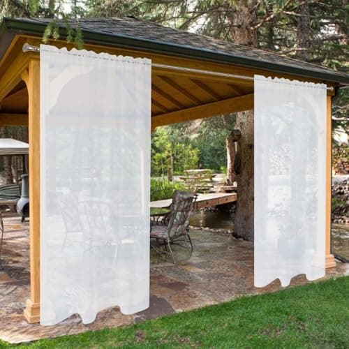 SpaceDresser Waterproof Outdoor Sheer Curtains for Patio - 4 Panels Rod Pocket Indoor Voile Sheer Curtain for Living Room,52W x 84L inch, White view 1