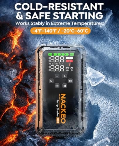 NACKEO 8000A Jump Starter with Air Compressor, 160PSI Portable Car Jump Starter for All Gas & 12L Diesel, Jump Box with Auto-Shutoff Tire Inflator, Large LCD Display, Jumper Cables & 600LM LED Light view 5