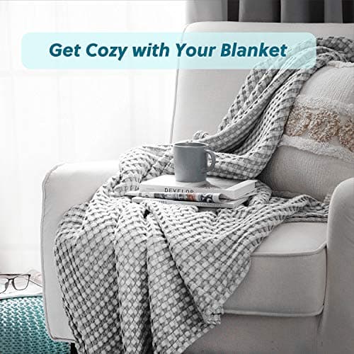 Bedsure Cooling Cotton Waffle King Size Blanket - Lightweight Breathable Blanket of Rayon Derived from Bamboo for Hot Sleepers, Luxury Throws for Bed, Couch and Sofa, Grey, 104x90 Inches view 6