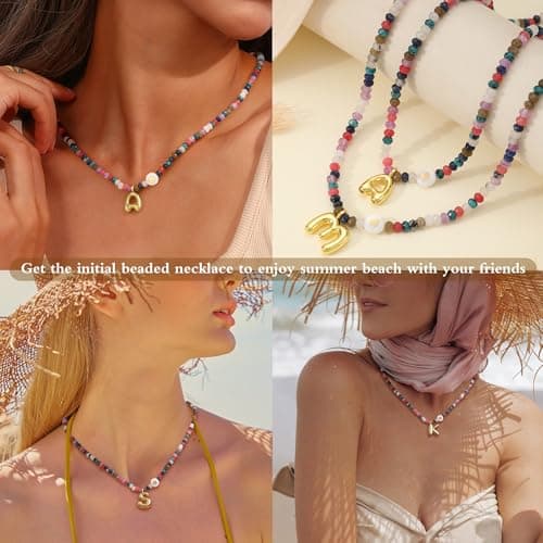 Sistble Colorful Beaded Necklace for Women Gifts for Teens Bubble U Initial Necklaces for Teen Girls Bobo Bohemian Natural Stone Handmade Summer Beach Necklace Gifts for Friends Jewelry view 7