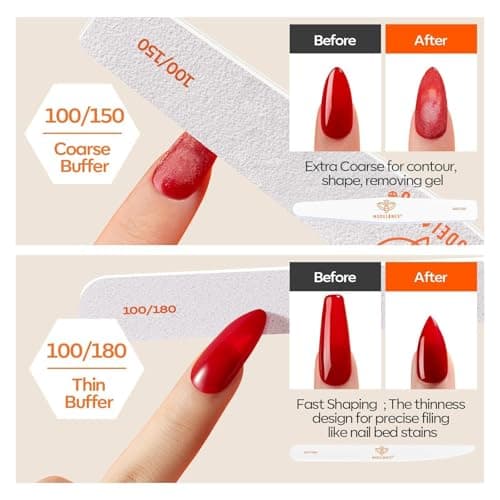 Modelones Nail Files and Nail Buffers Blocks 4 PCS, Double Side Trimed & Shaped Emery Board 100/150/180 Grits 600/3000 Nail Shine Polishing Stick, Reusable Washable Anti-bend Anti-drop Particles White view 3