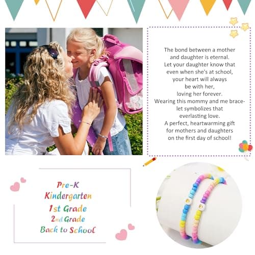 BAYLAY Back to School Bracelet - First Day of School Preschool/Kindergarten/1st Grade/2nd Grade/Back to School Stuff Gifts Supplies Mommy and Me Mommy Daughter Bracelets Heart Beaded Bracelets Gifts view 2