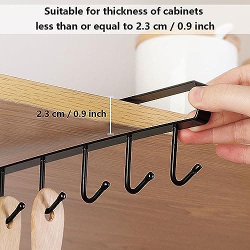 2 Pack Storage Mug Hooks Rack Under Cabinet Each with Fixed Sticker, 6 Hooks Cup Holder Hanger, Ties Belts Scarf Hanging Hook Rack, Mug Hook Hanger Under Shelf Without Drilling Kitchen Utensil Hanger view 2