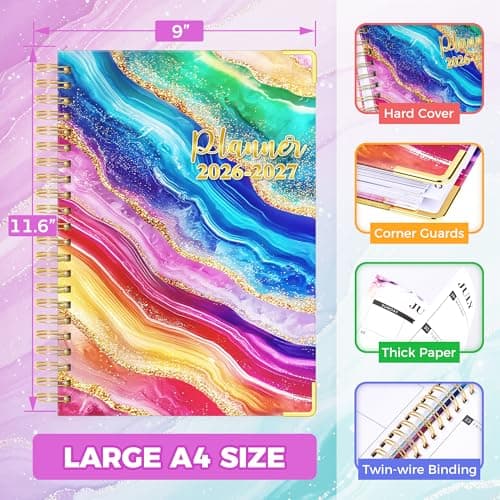 Planner 2026-2027, 18 Month Weekly and Monthly Planner, Jan. 2026 - Jun. 2027, 9" x 11.6" Hardcover Calendar Planner with Page Tabs, Separator Page, Inner Pocket, Bookmark, Stickers, Sticky Note Set view 2