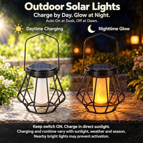 Solar Lantern Outdoor Lights for Halloween 2 Pack, Flickering Flame Waterproof solar powered Hanging light with Auto On/Off, Patio, Garden & Halloween Decor view 2