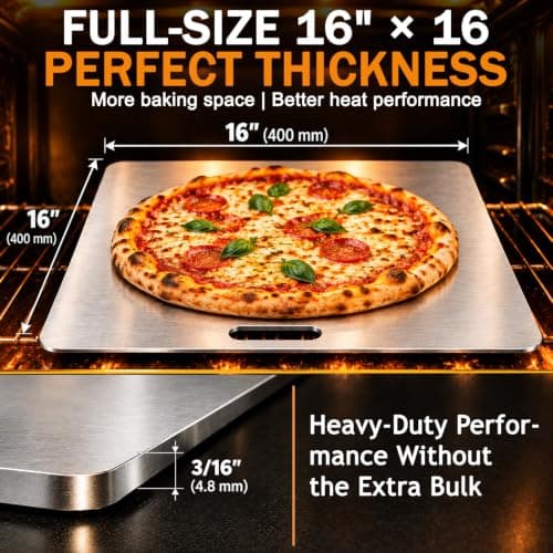 OAKJAR 16" x 16" Pizza Steel for Oven, 304 Stainless Steel, 3/16 Inch | No Seasoning Required, Rust-resistant, Oval Handles, Easy to Clean, Pizza Baking Steel for Bread, Roasting, High-Heat Baking view 5